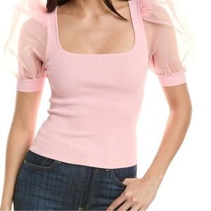 Alice + Olivia Blush Pink Puff Sleeve Top